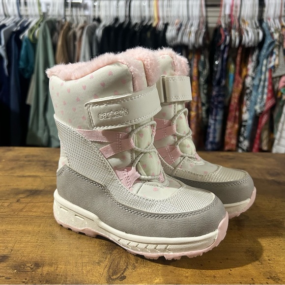 Carter's Cream and Pink Uphill Toddler Snow Boots NEW Size 9 - Picture 1 of 6